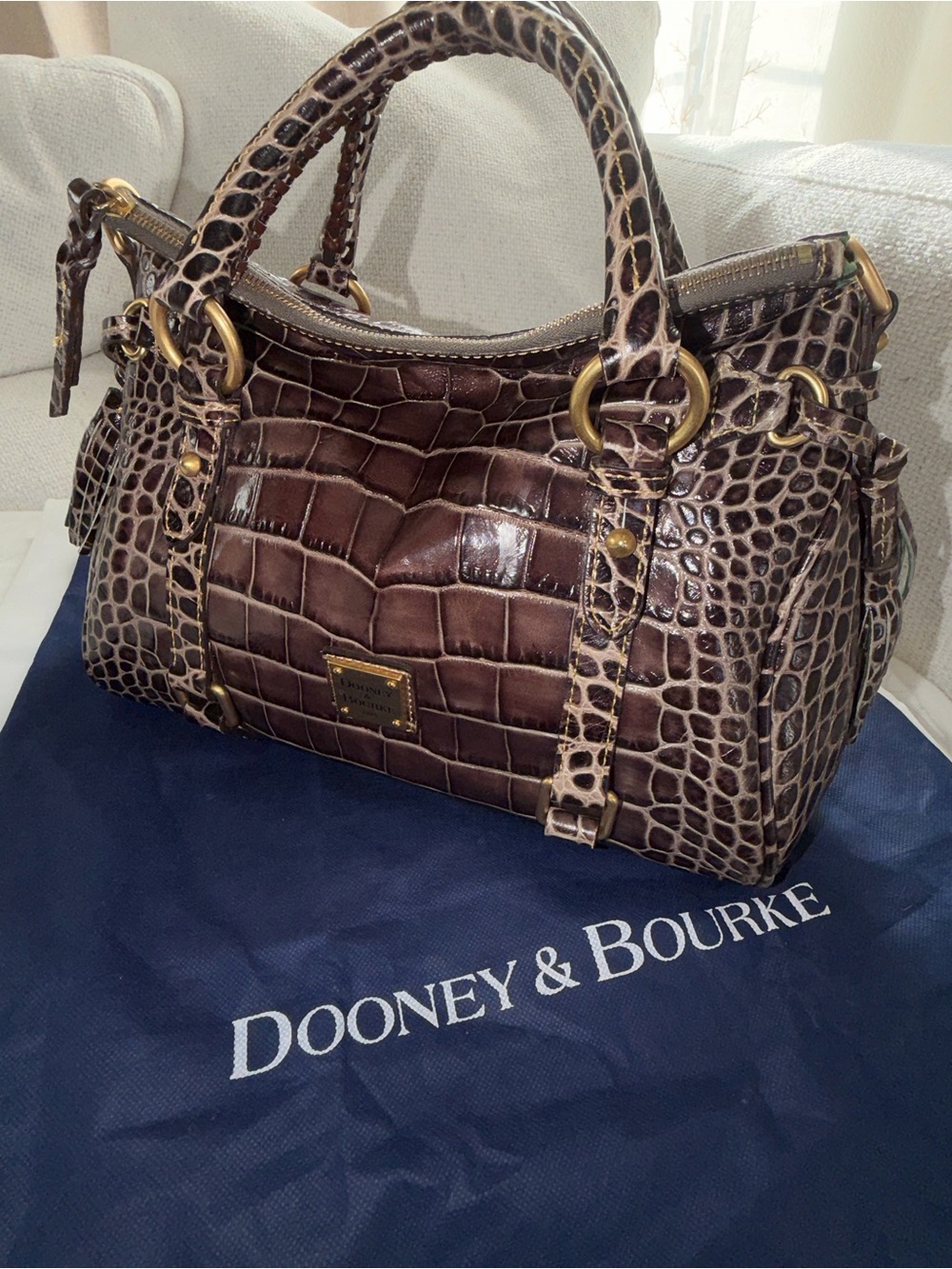 Dooney & Bourke Brown Croc-Embossed Leather Florentine Satchel - Picture 3 of 16